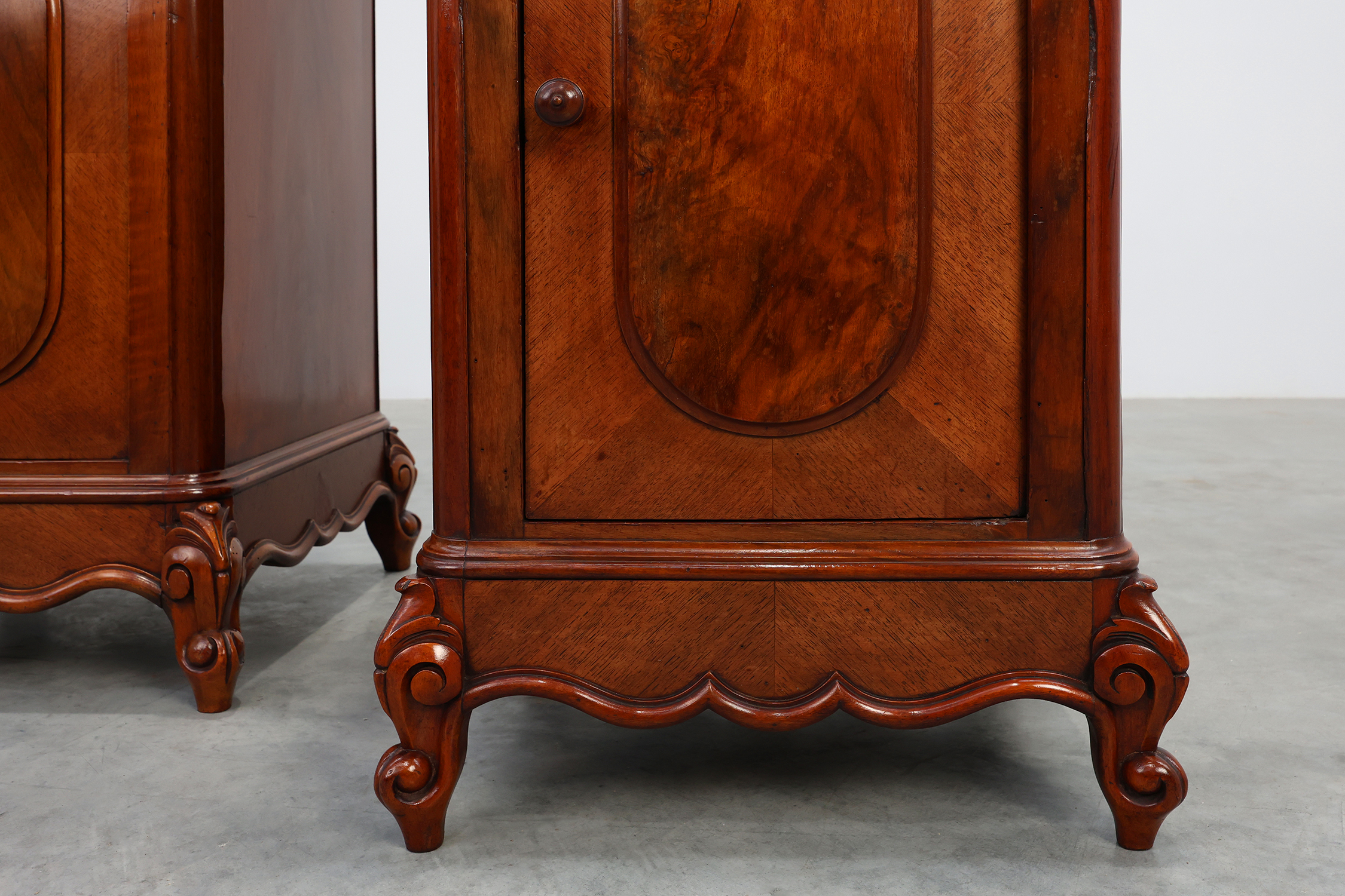 Pair Louis XV nightstands with Carrara marble top, France ca. 1890thumbnail